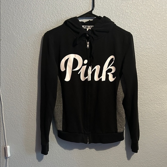 Victoria's Secret Sweaters - Pink Victoria Secret Black and Gray Zip-Up Hoodie